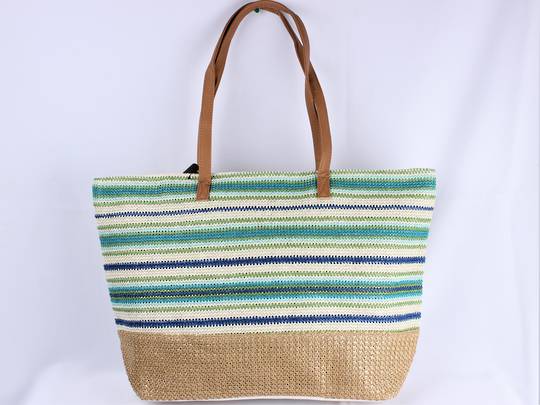 Woven striped tote bag 56cm wide x 35cm deep ,fully lined, zip closure green STYLE :AL/6005